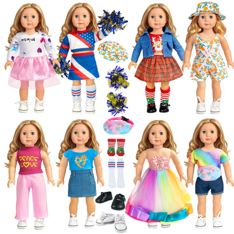 ARTST 18-inch-Doll-Clothes-Accessories ARTST 18 Doll Accessories American Doll Clothing Dress Outfit Set with Hat Shoes Socks WaistBag for Girls(No Doll) - Image 1